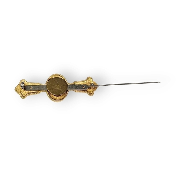 Antique Etruscan Revival Bar Brooch Baby Photo Brushed Gold Plate Fleur De Lis - Picture 6 of 8